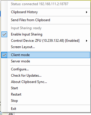 Clipboard Sync tray menu on Windows
